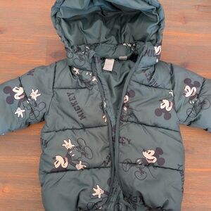 H&M Green Puffer Jacket with Cartoon Print